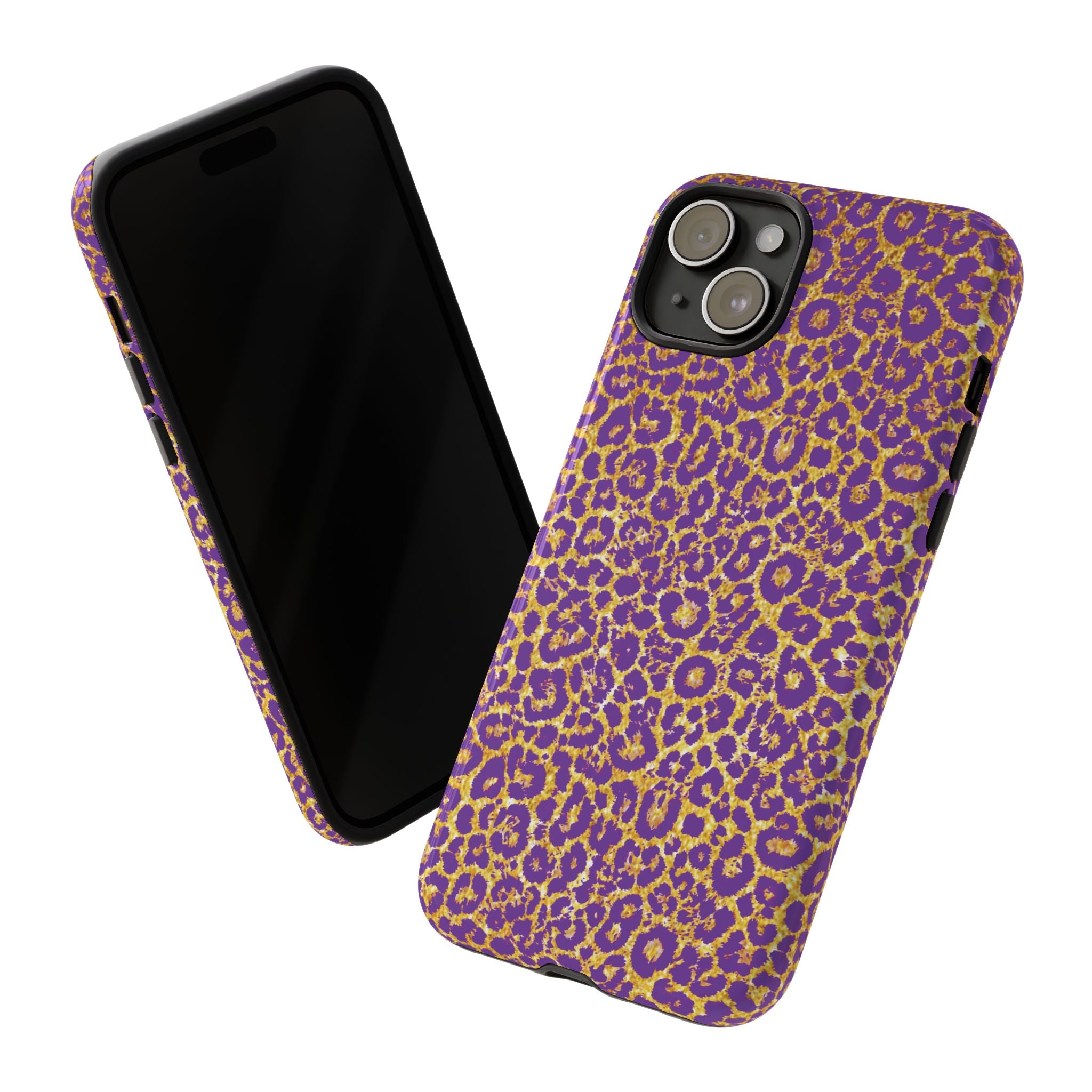 Purple Gold Leopard Tough Phone Case for iPhone, Galaxy, or Google Pixel