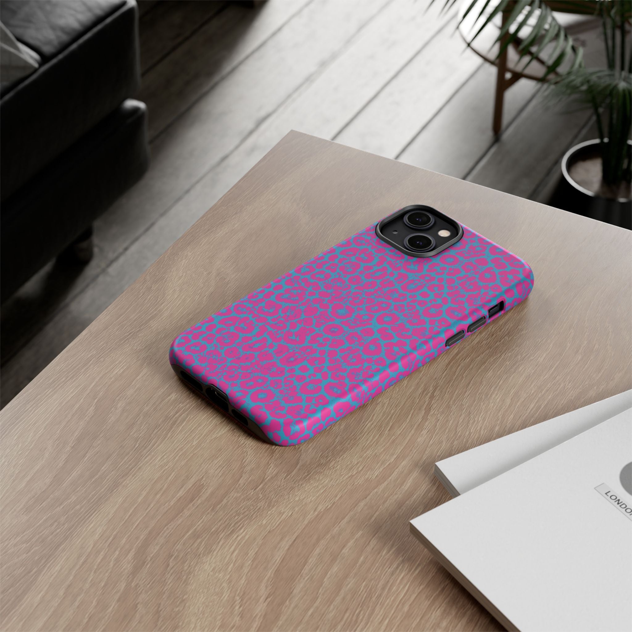Pink Blue Leopard Tough Phone Case iPhone, Galaxy, or Google Pixel
