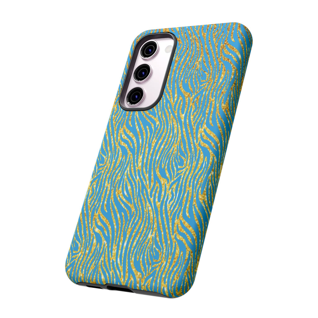 Blue Gold Zebra Tough Case for iPhone, Galaxy, or Google Pixel