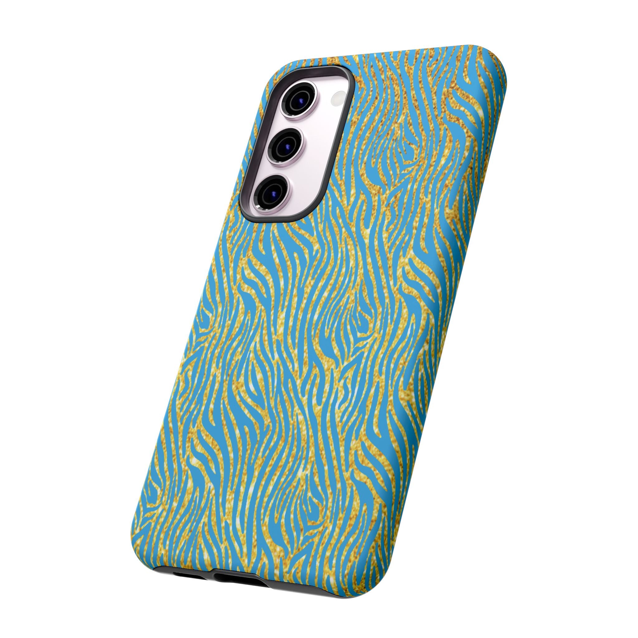 Blue Gold Zebra Tough Case for iPhone, Galaxy, or Google Pixel