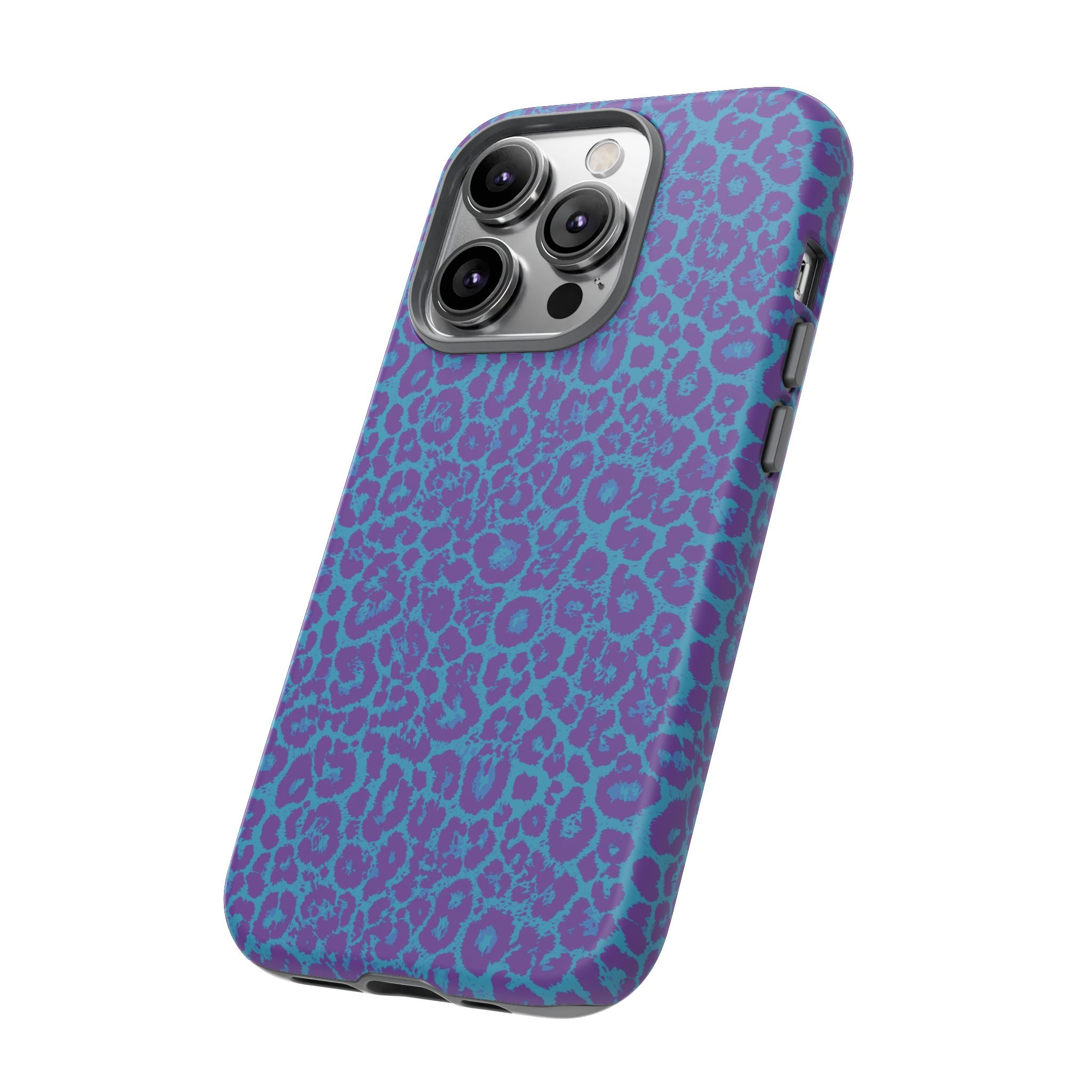 Leopard Printed Purple Blue Tough Phone Case for iPhone, Galaxy, or Google Pixel