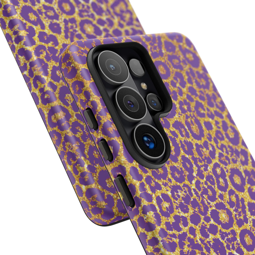 Purple Gold Leopard Tough Phone Case for iPhone, Galaxy, or Google Pixel