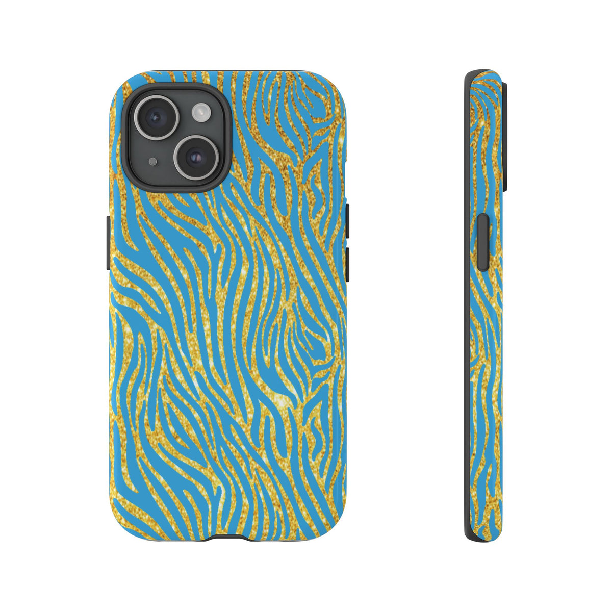 Blue Gold Zebra Tough Case for iPhone, Galaxy, or Google Pixel