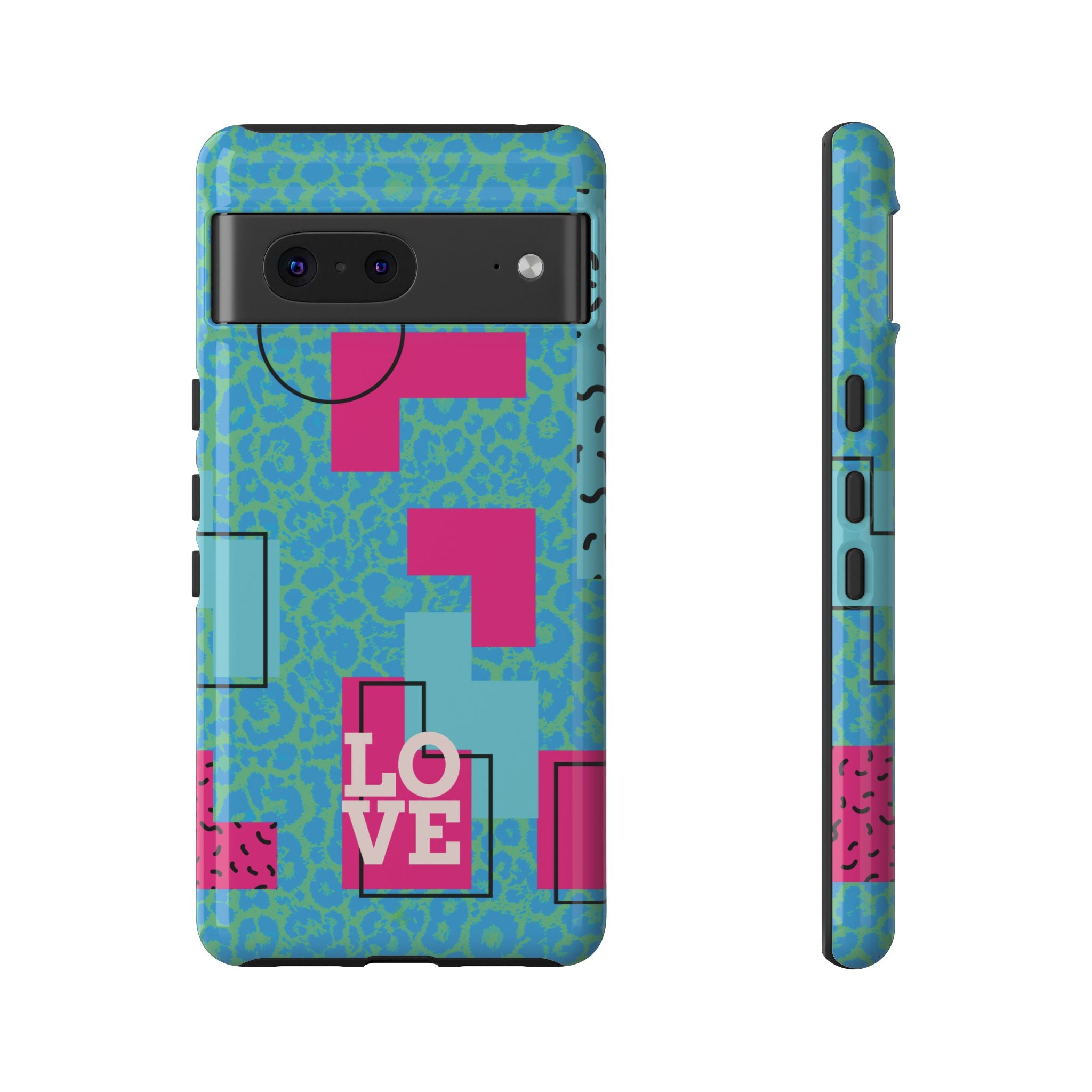 LOVE Aqua Blue Leopard RG Tough Phone Case iPhone, Galaxy, or Google Pixel