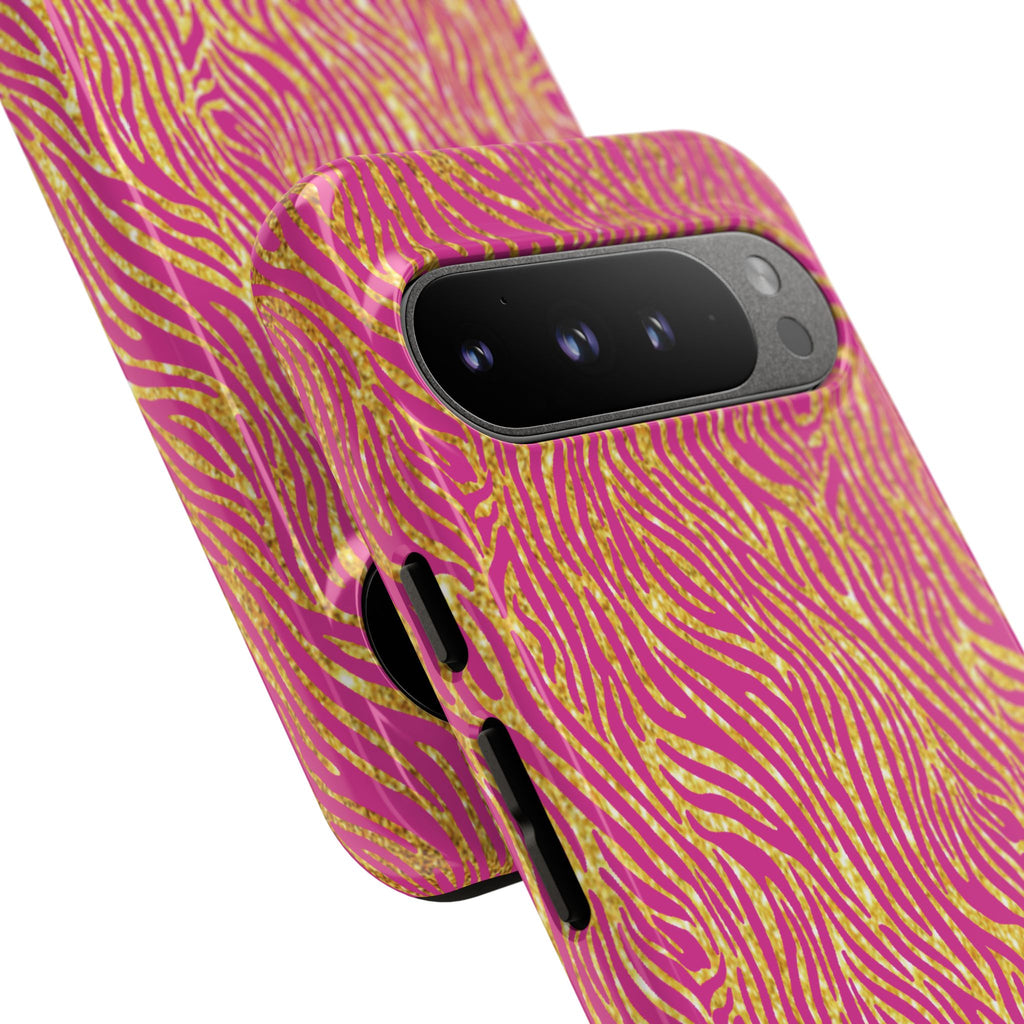 Pink Gold Zebra Print Tough Case for iPhone, Galaxy, or Google Pixel