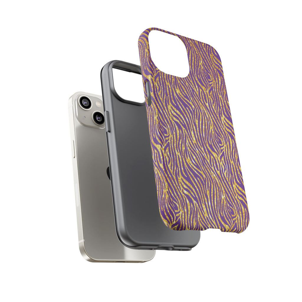 Vibrant Purple Gold Zebra Tough Phone Case iPhone, Galaxy, or Google Pixel