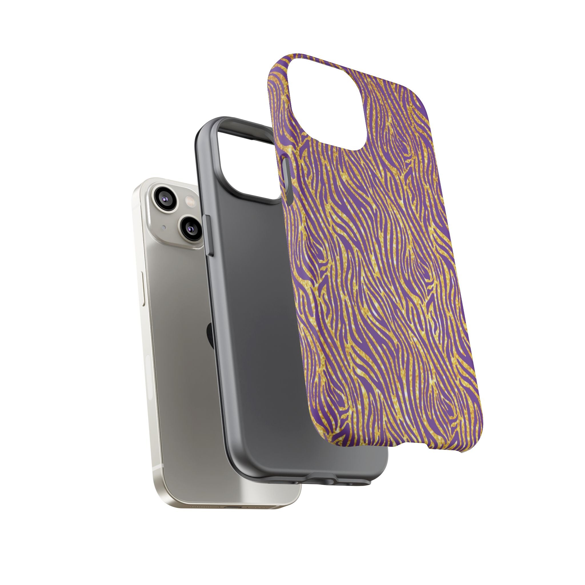 Vibrant Purple Gold Zebra Tough Phone Case iPhone, Galaxy, or Google Pixel