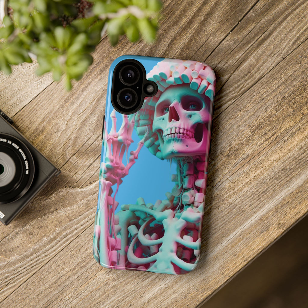 Neon Pink Skeleton Blue Tough Phone Case for iPhone, Galaxy or Google Pixel