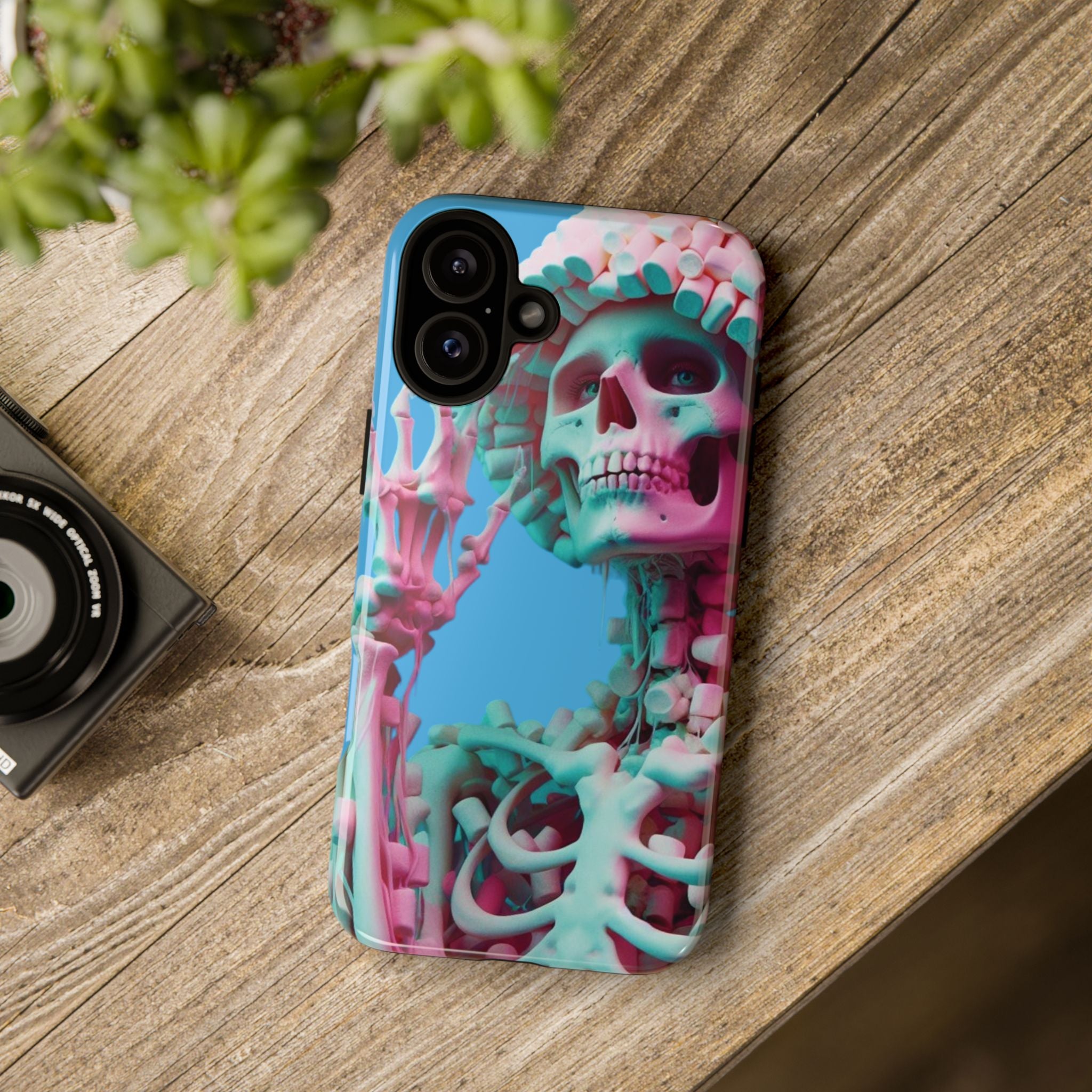 Neon Pink Skeleton Blue Tough Phone Case for iPhone, Galaxy or Google Pixel