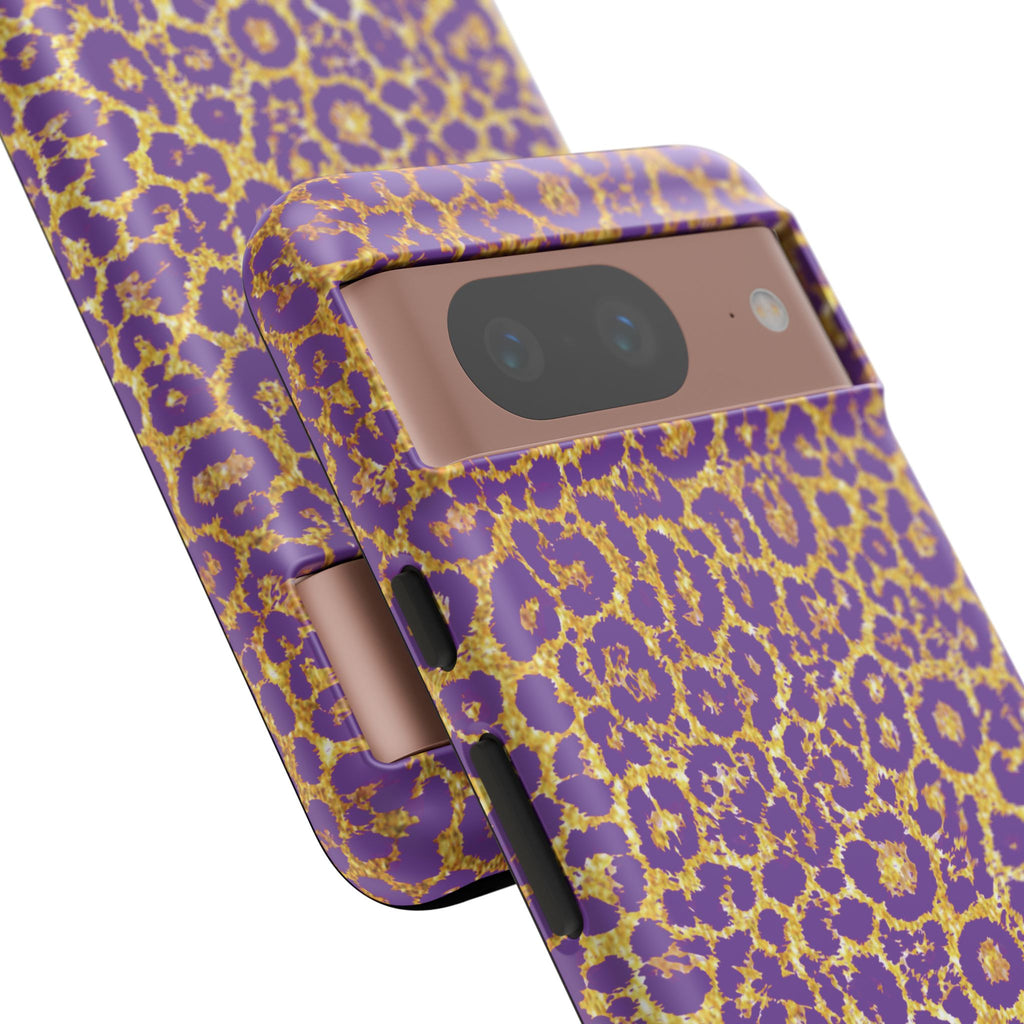 Purple Gold Leopard Tough Phone Case for iPhone, Galaxy, or Google Pixel