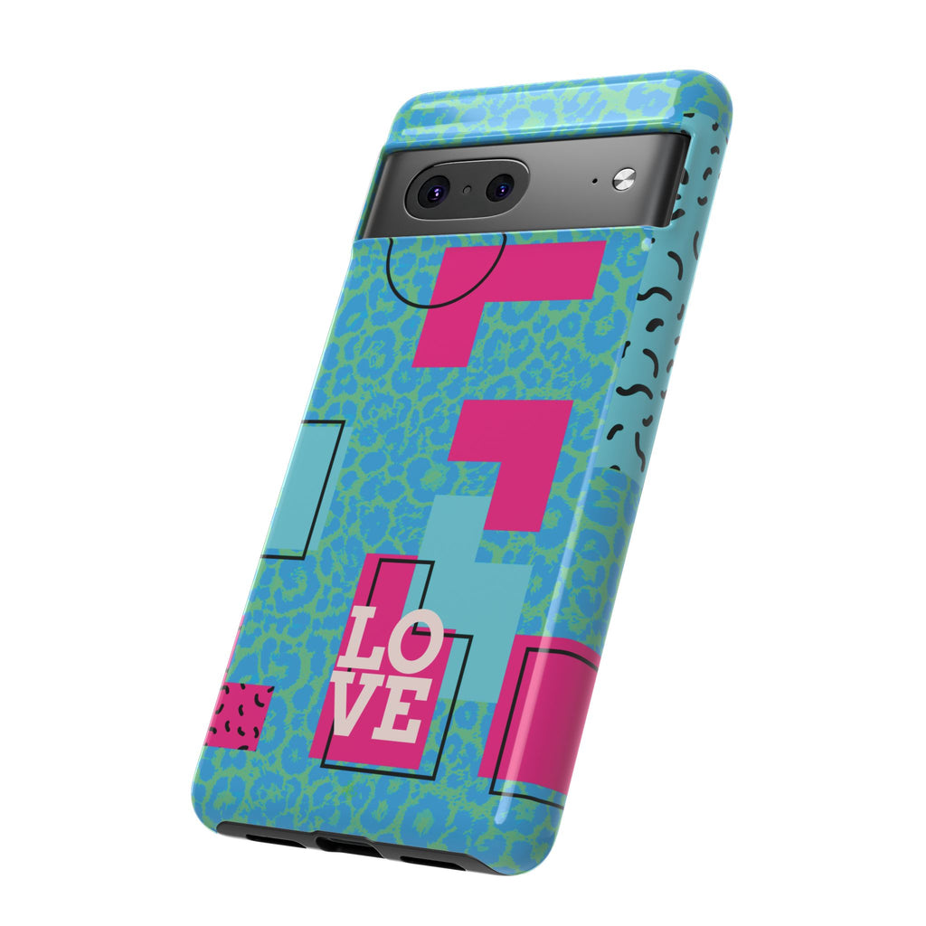 LOVE Aqua Blue Leopard RG Tough Phone Case iPhone, Galaxy, or Google Pixel