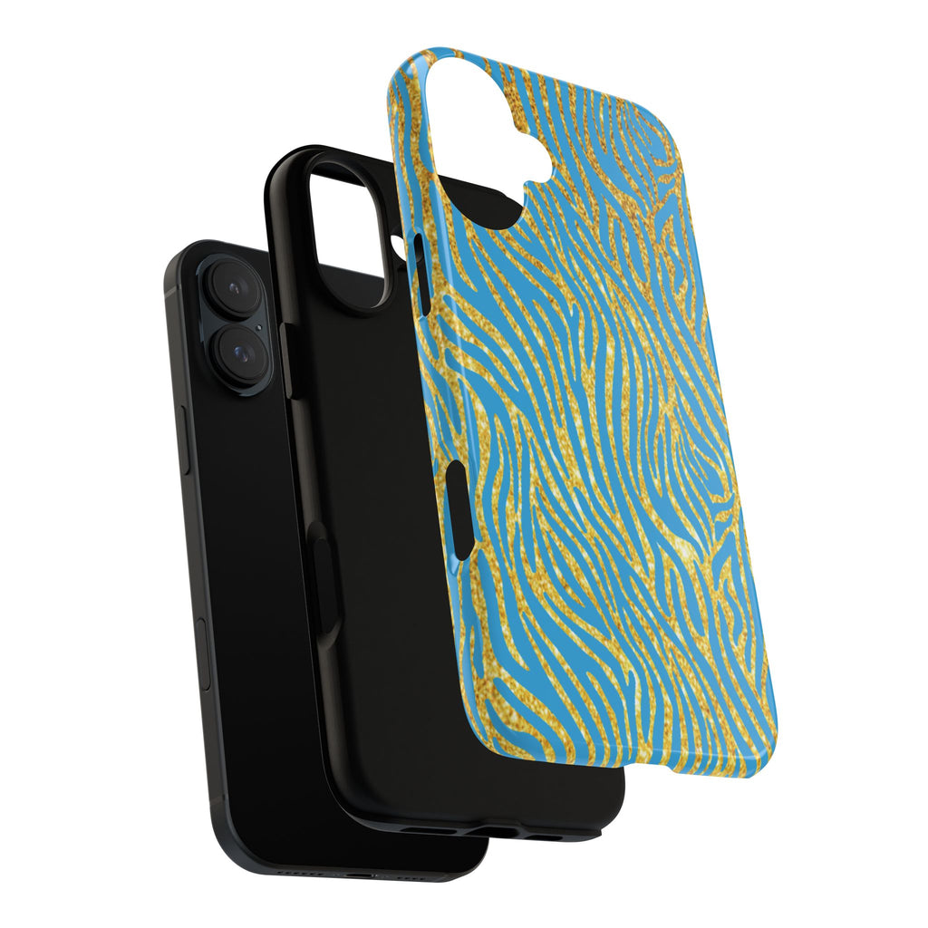 Blue Gold Zebra Tough Case for iPhone, Galaxy, or Google Pixel