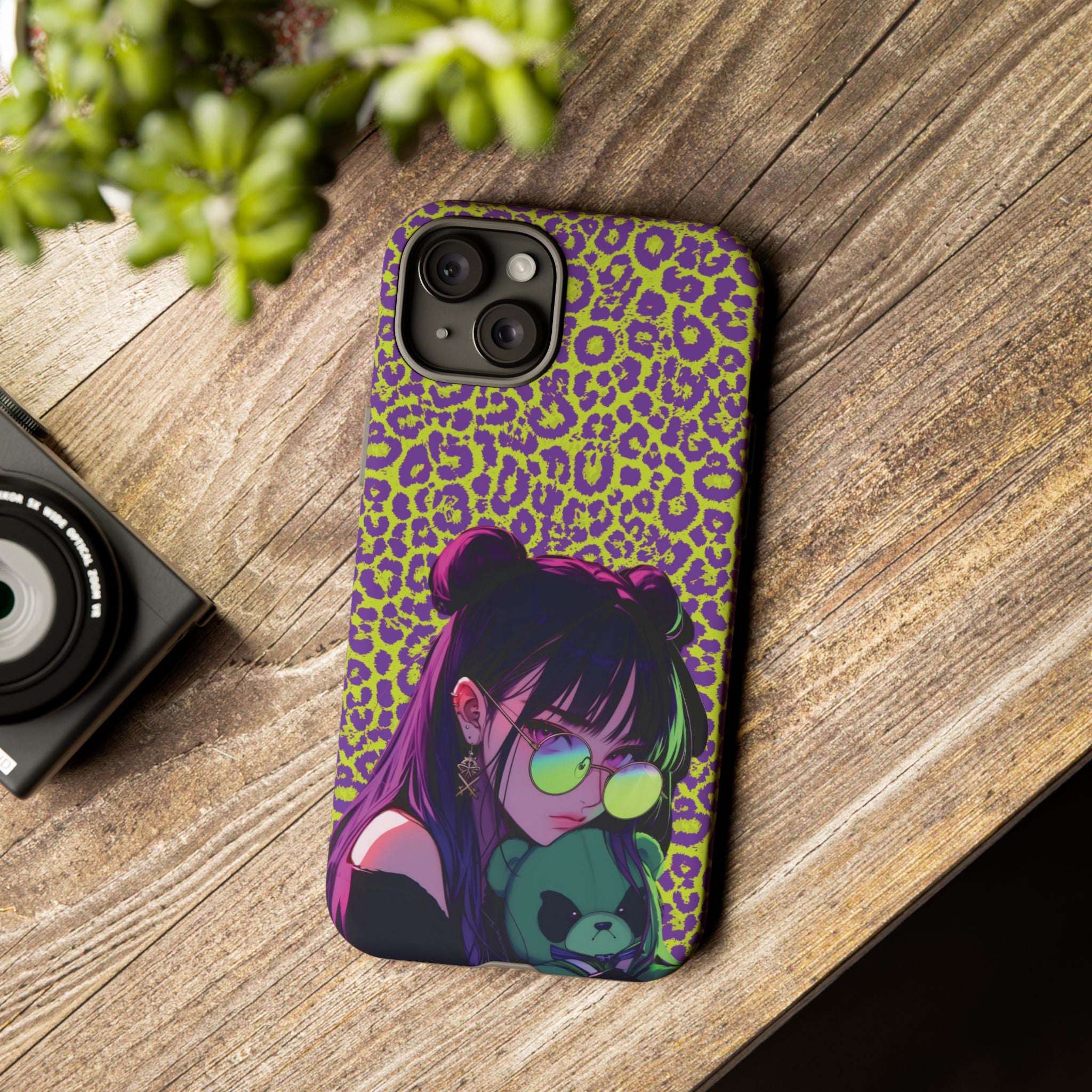 Purple Neon Lime Leopard Kz Tough Case for iPhone, Galaxy, or Google Pixel
