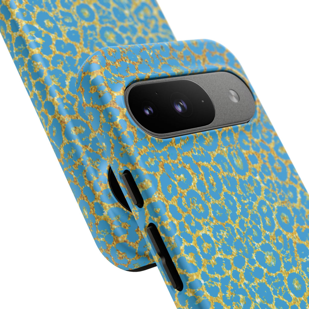 Blue Gold Leopard Tough Phone Case for iPhone, Galaxy, or Google Pixel