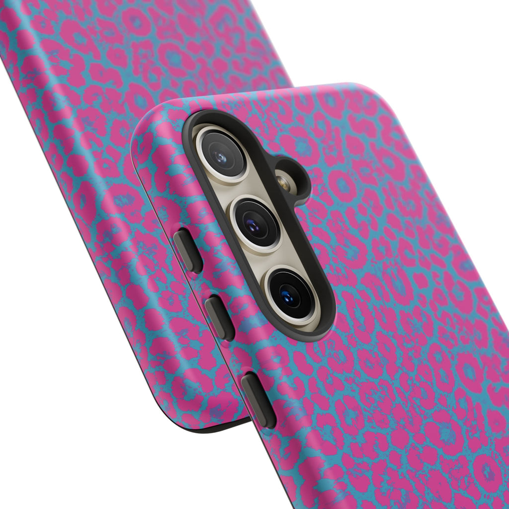 Pink Blue Leopard Tough Phone Case iPhone, Galaxy, or Google Pixel
