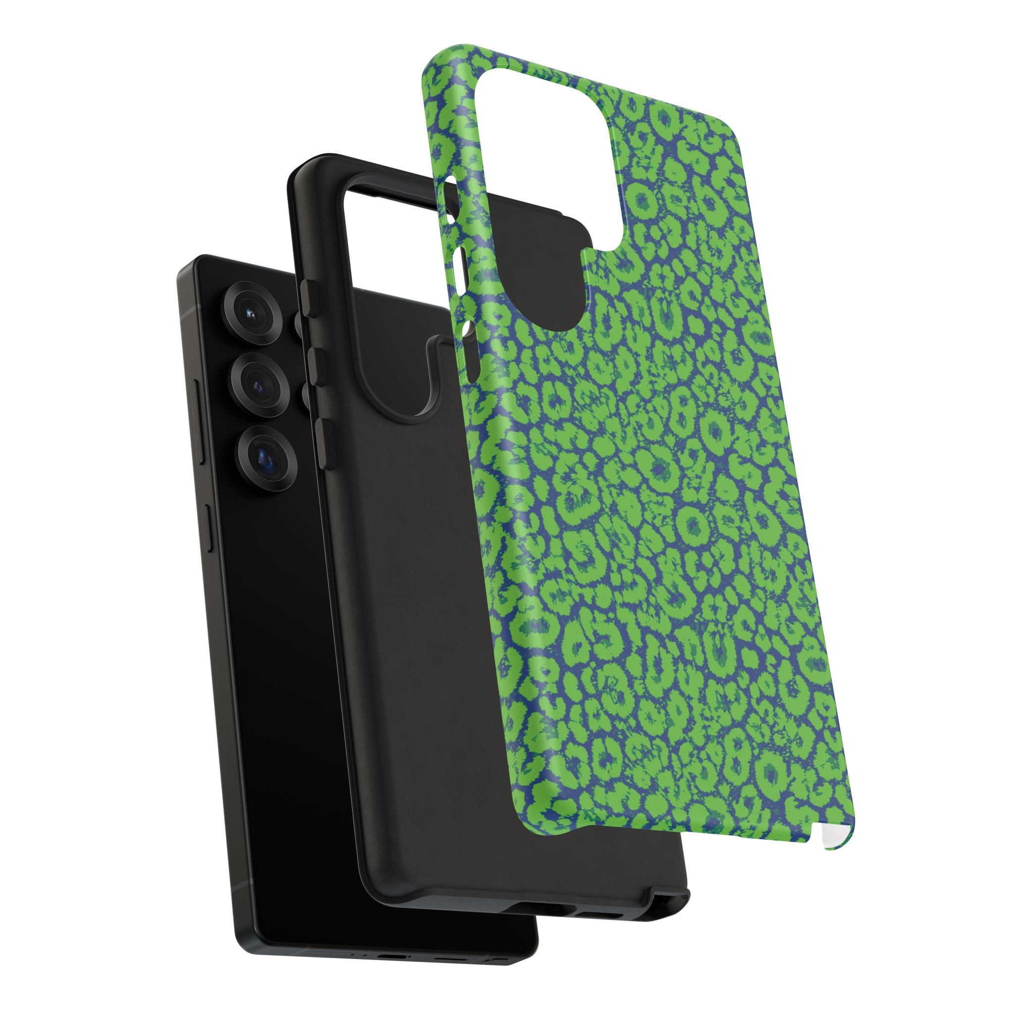 Blue Neon Green  Leopard Tough Phone Case for iPhone, Galaxy, or Google Pixel