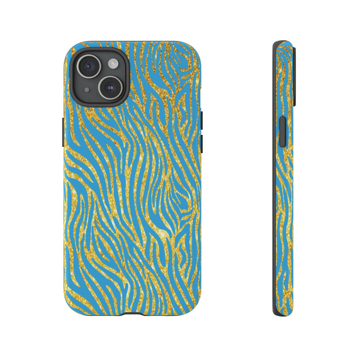 Blue Gold Zebra Tough Case for iPhone, Galaxy, or Google Pixel