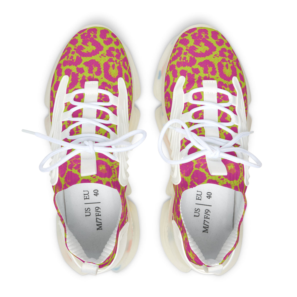 Neon Pink Lime Leopard Women's Mesh Sneakers
