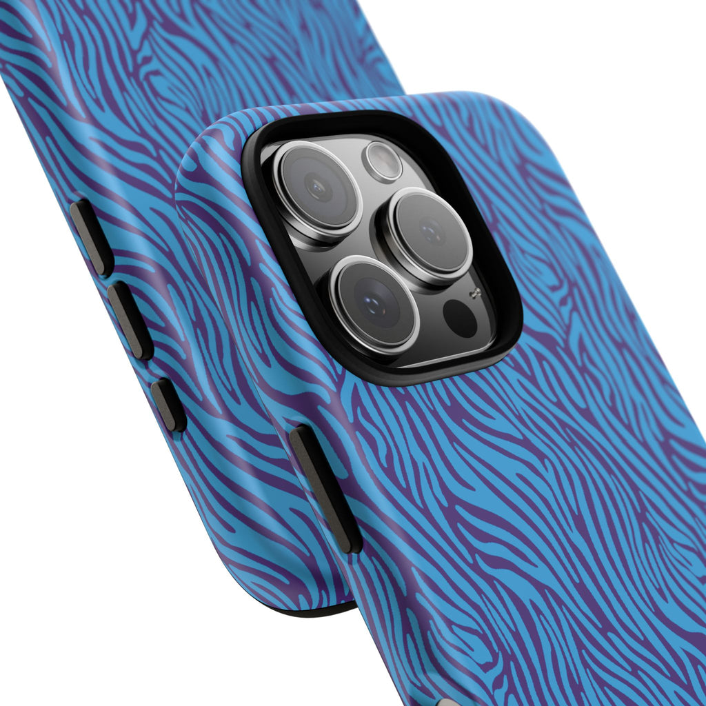 Zebra Print Blue and Purple Tough Case for iPhone, Galaxy or Google Pixel
