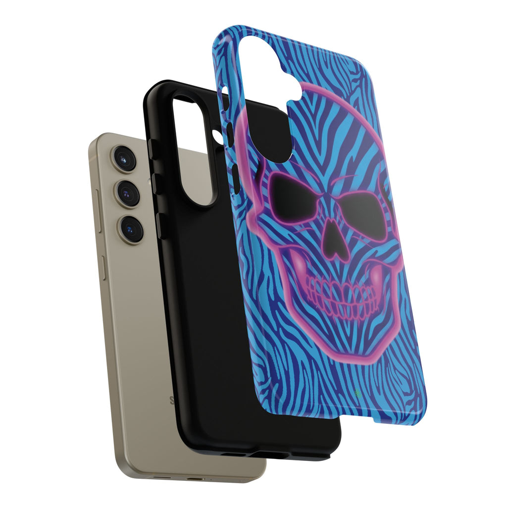 Neon Zebra Skull Tough Phone Case for iPhone, Galaxy, or Google Pixel