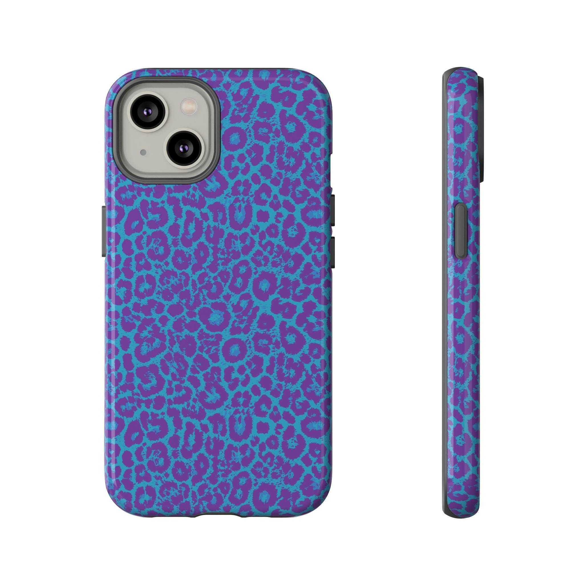 Leopard Printed Purple Blue Tough Phone Case for iPhone, Galaxy, or Google Pixel