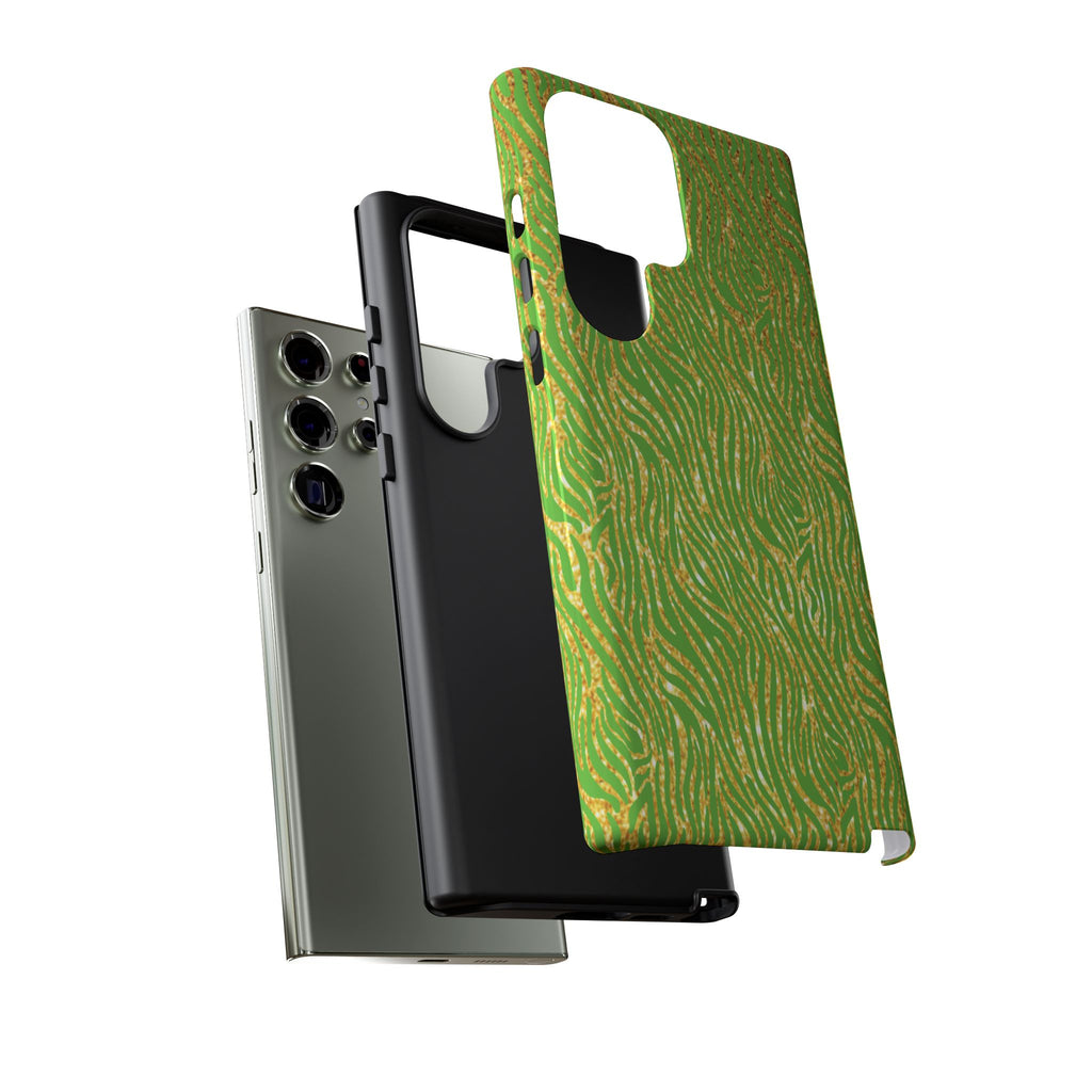 Neon Green Gold Zebra Tough Phone Case for iPhone, Galaxy, or Google Pixel