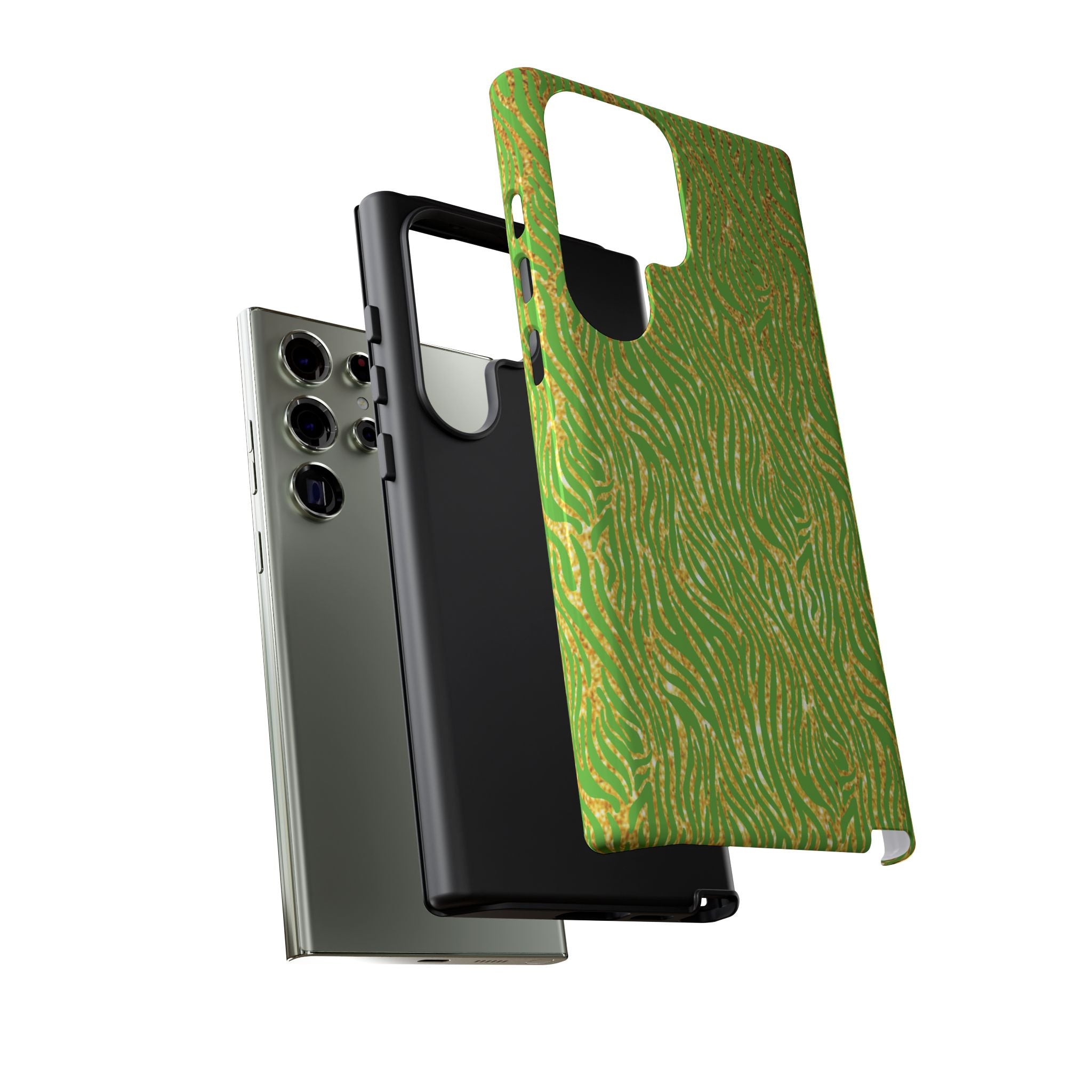 Neon Green Gold Zebra Tough Phone Case for iPhone, Galaxy, or Google Pixel
