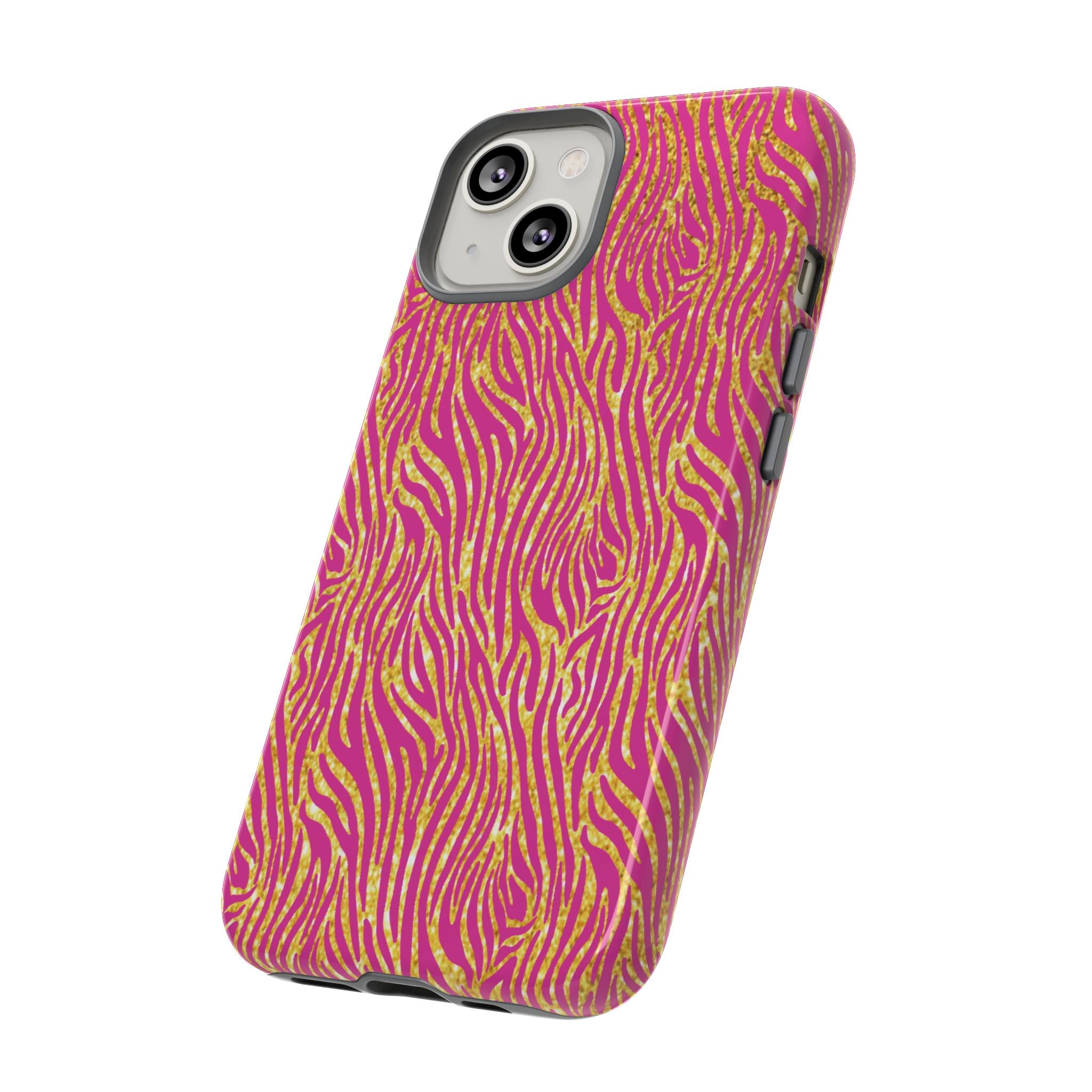 Pink Gold Zebra Print Tough Case for iPhone, Galaxy, or Google Pixel