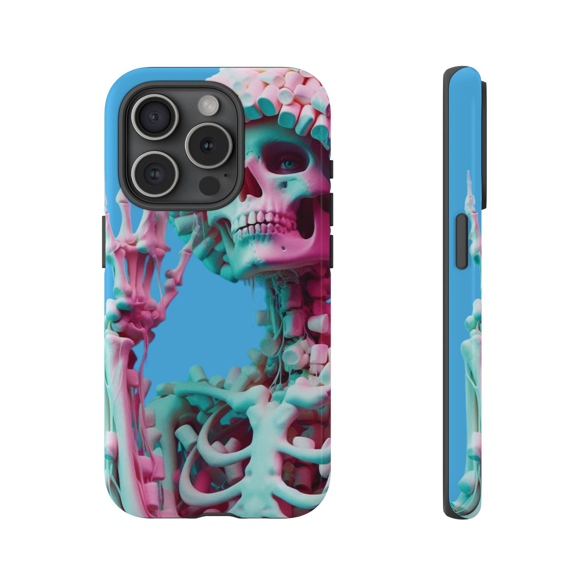Neon Pink Skeleton Blue Tough Phone Case for iPhone, Galaxy or Google Pixel