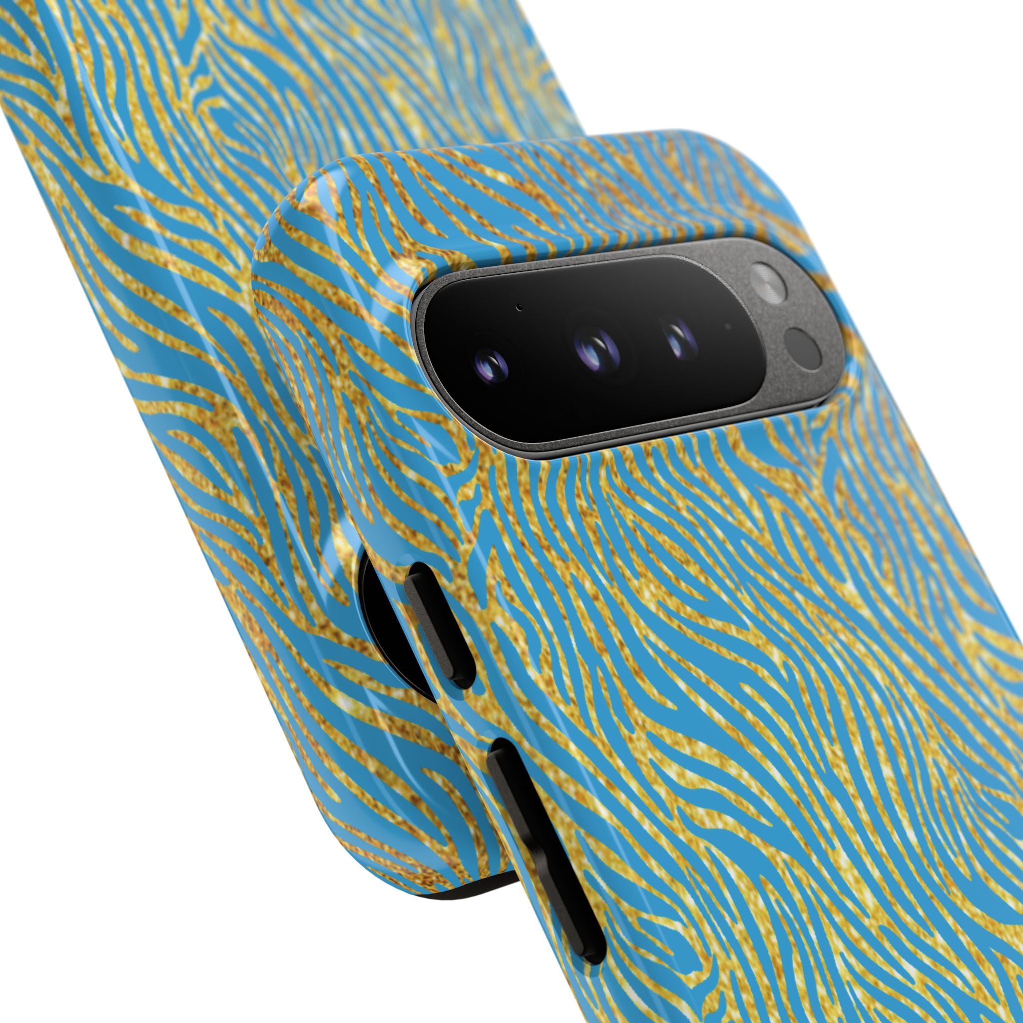 Blue Gold Zebra Tough Case for iPhone, Galaxy, or Google Pixel