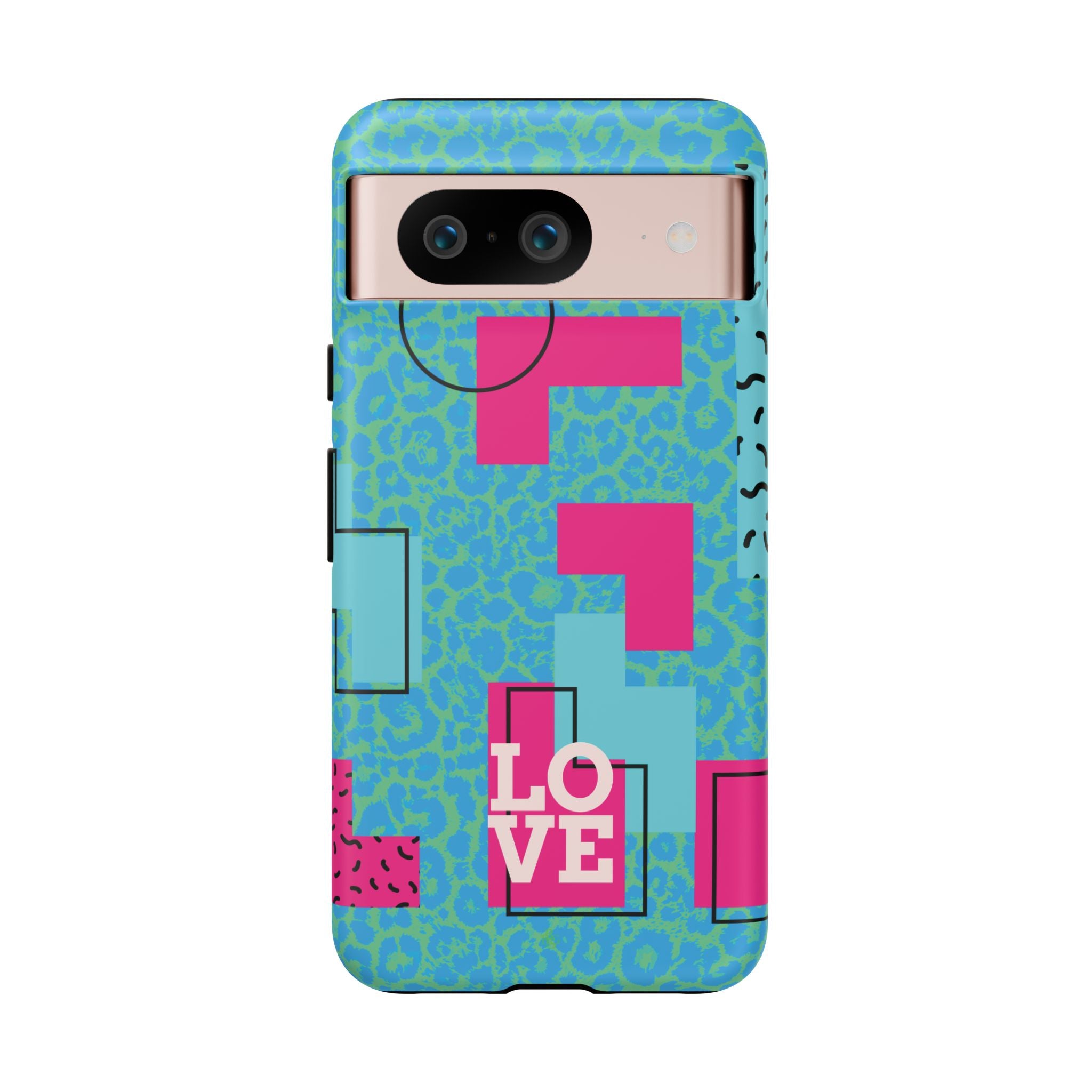 LOVE Aqua Blue Leopard RG Tough Phone Case iPhone, Galaxy, or Google Pixel