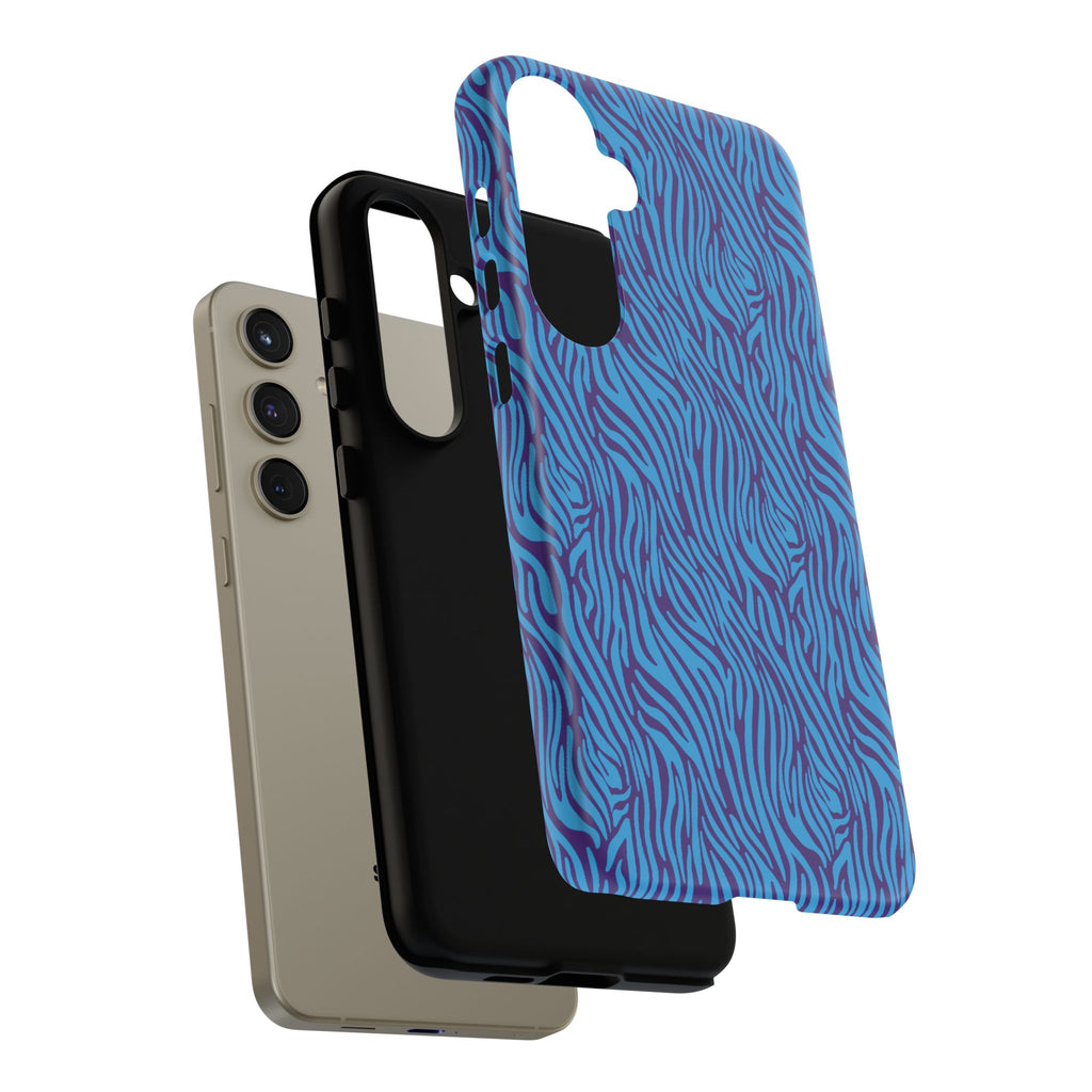 Zebra Print Blue and Purple Tough Case for iPhone, Galaxy or Google Pixel