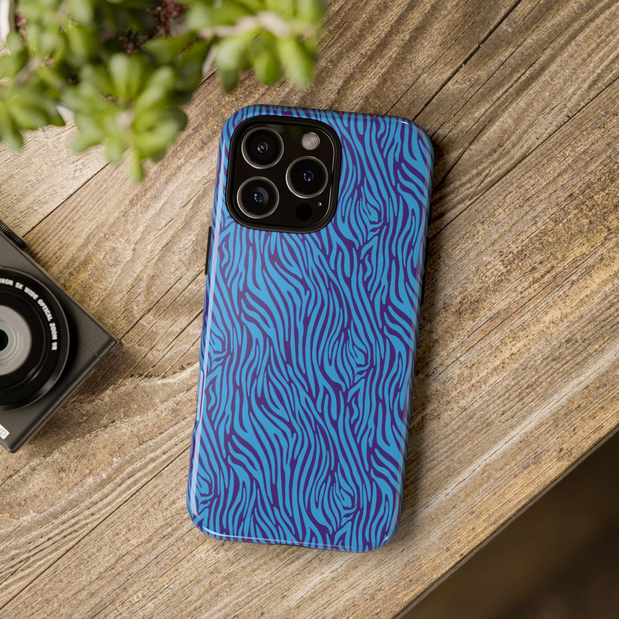 Zebra Print Blue and Purple Tough Case for iPhone, Galaxy or Google Pixel