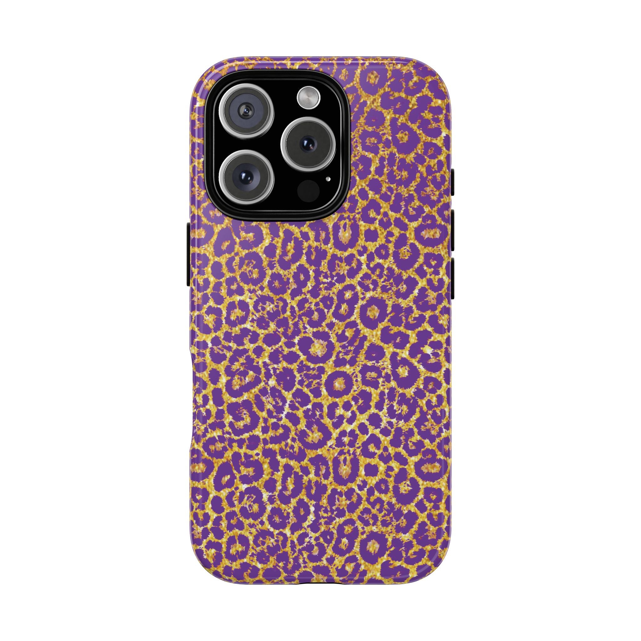 Purple Gold Leopard Tough Phone Case for iPhone, Galaxy, or Google Pixel