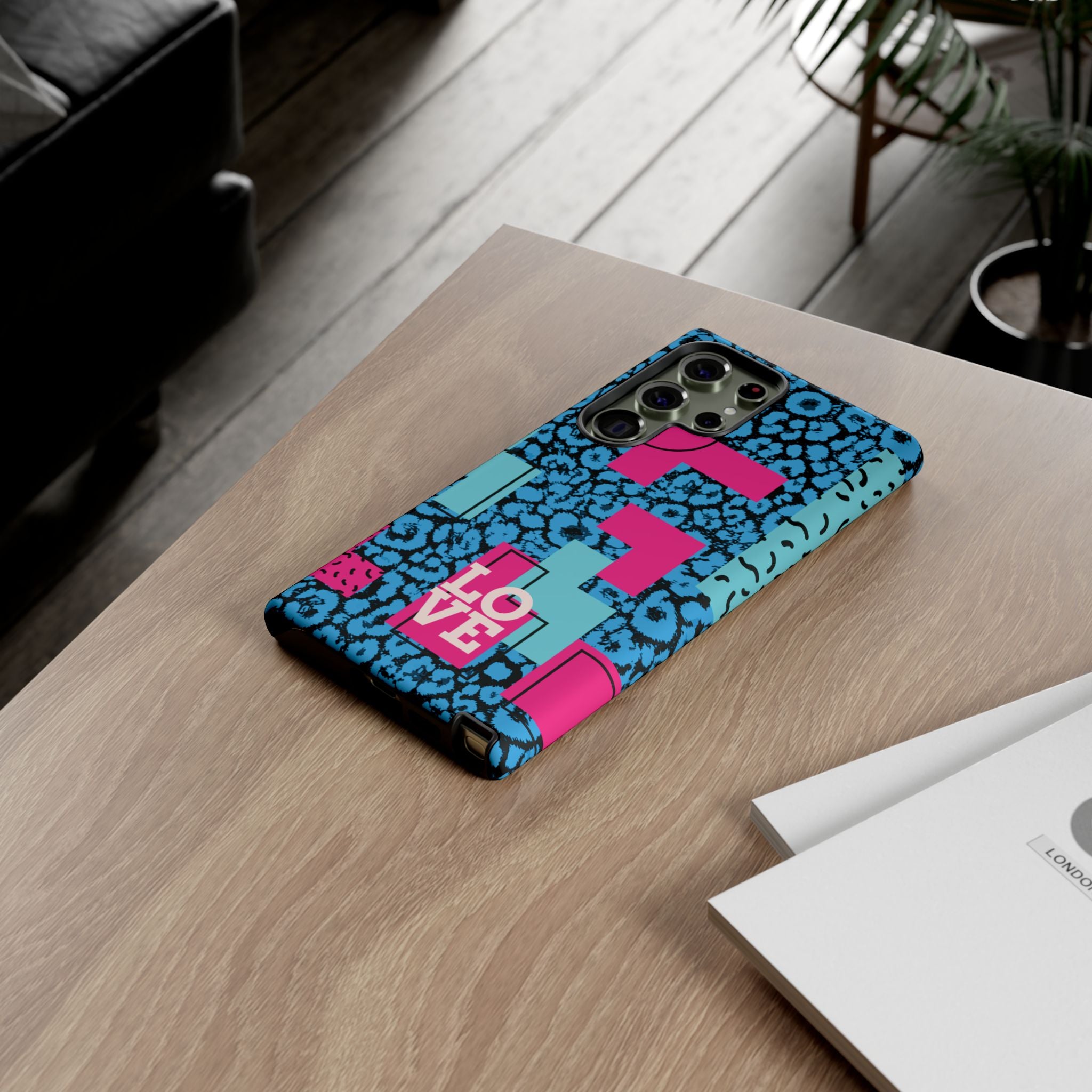 LOVE Blue Leopard 80s Vibe Tough Case for iPhone, Galaxy, or Google Pixel