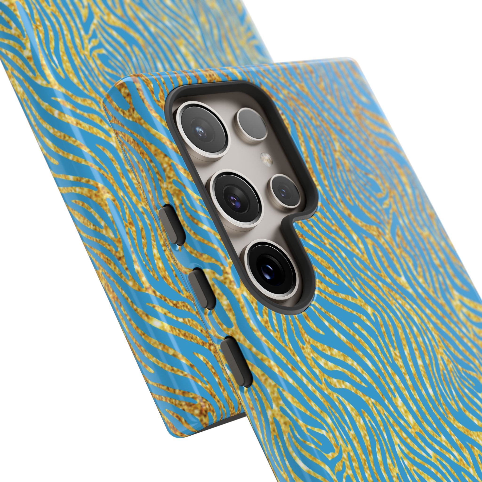 Blue Gold Zebra Tough Case for iPhone, Galaxy, or Google Pixel