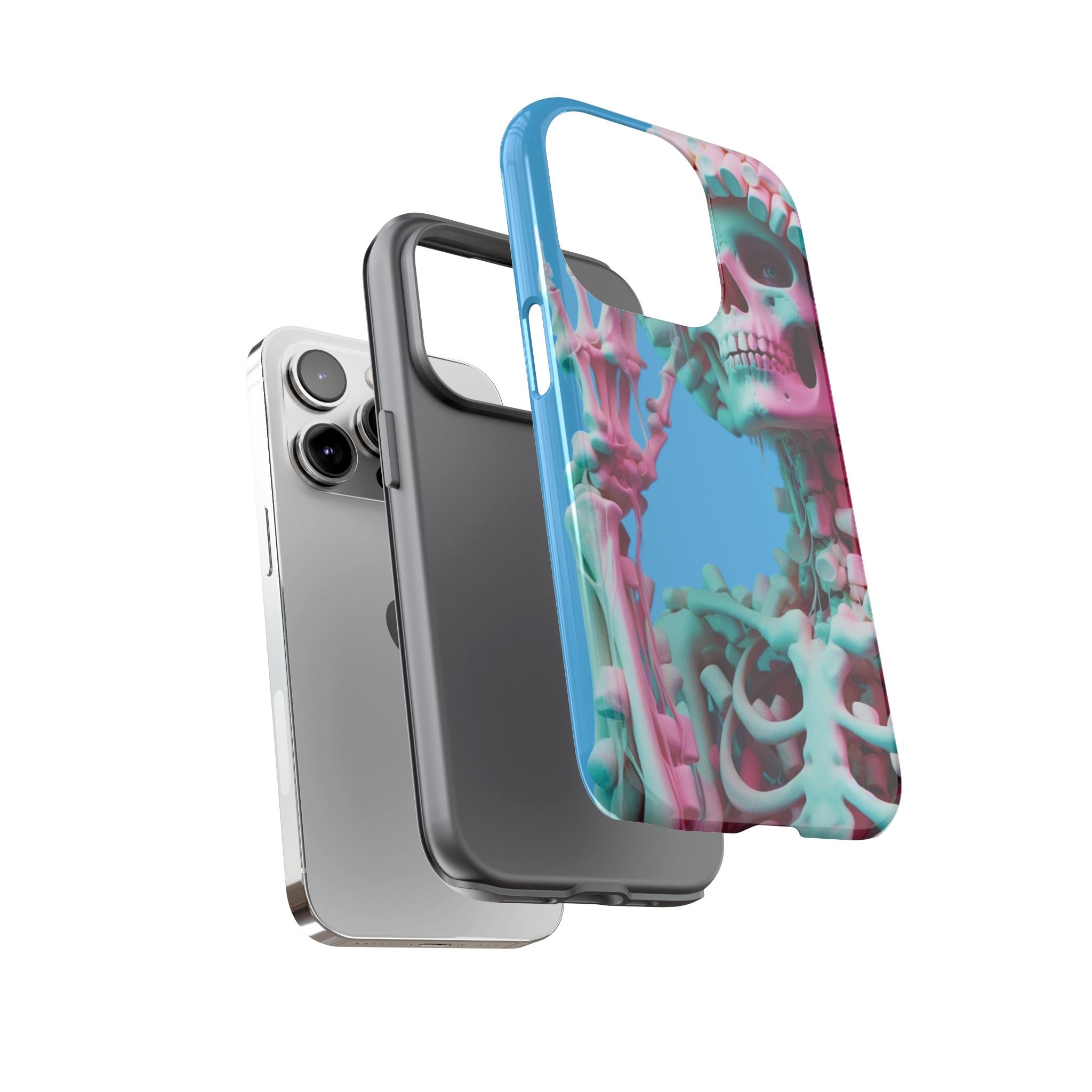 Neon Pink Skeleton Blue Tough Phone Case for iPhone, Galaxy or Google Pixel