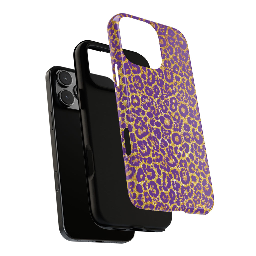 Purple Gold Leopard Tough Phone Case for iPhone, Galaxy, or Google Pixel