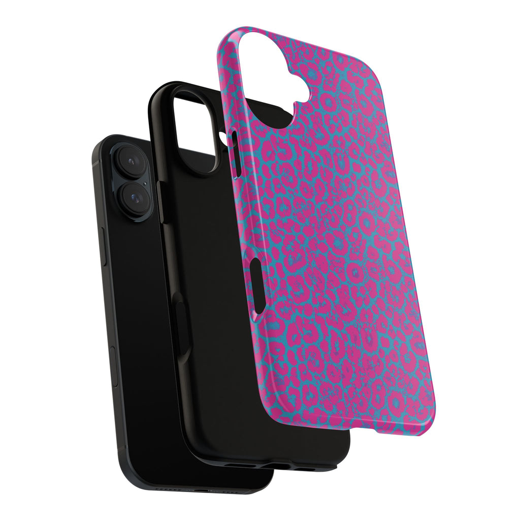 Pink Blue Leopard Tough Phone Case iPhone, Galaxy, or Google Pixel