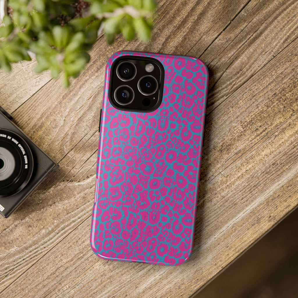 Pink Blue Leopard Tough Phone Case iPhone, Galaxy, or Google Pixel