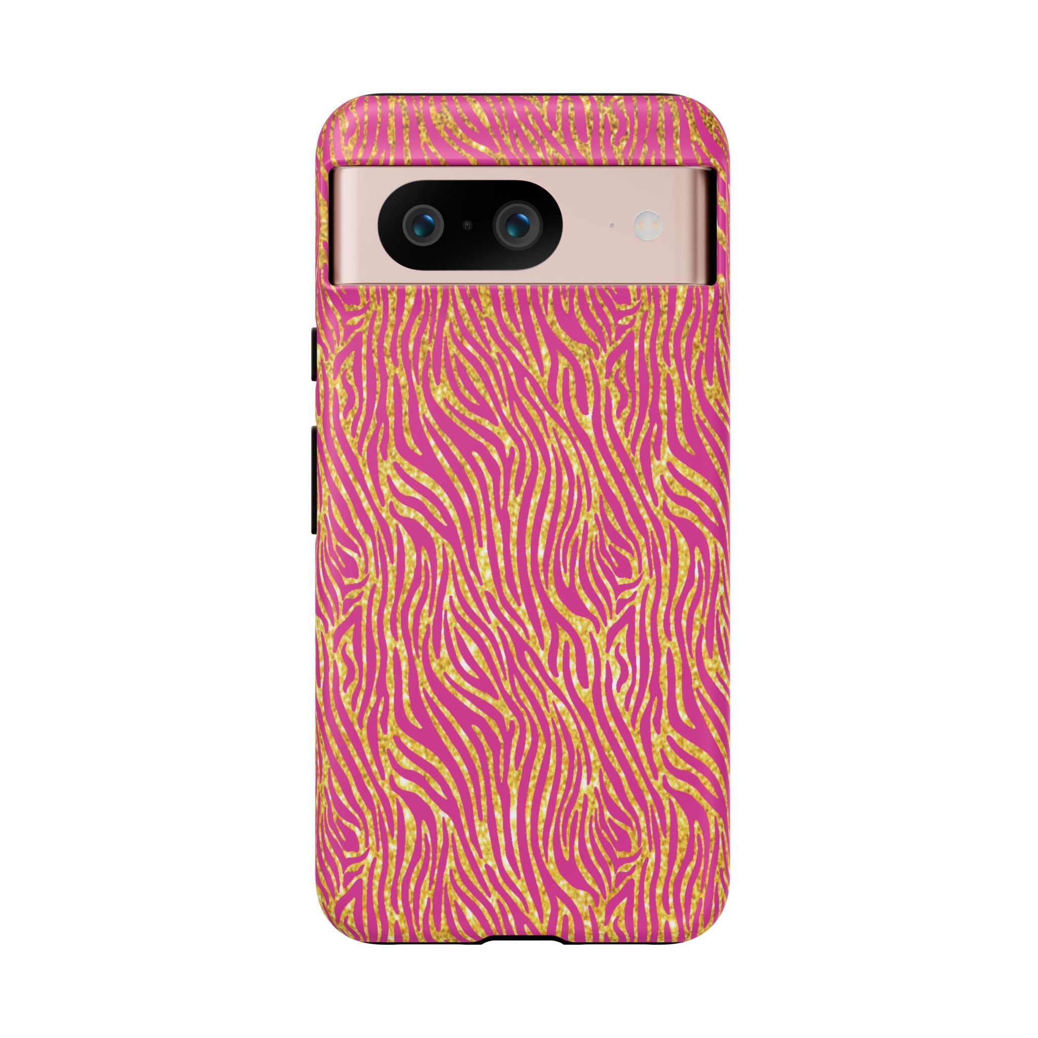 Pink Gold Zebra Print Tough Case for iPhone, Galaxy, or Google Pixel