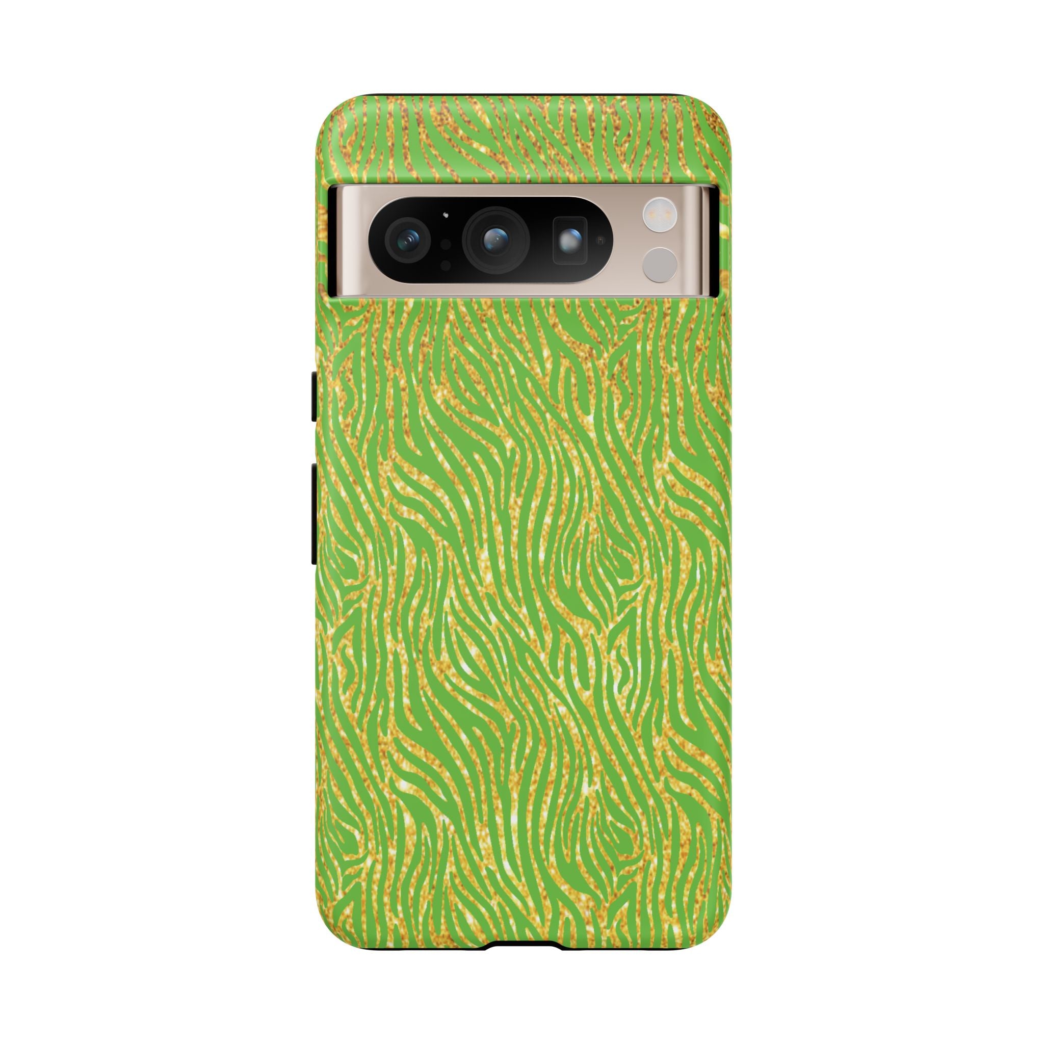Neon Green Gold Zebra Tough Phone Case for iPhone, Galaxy, or Google Pixel