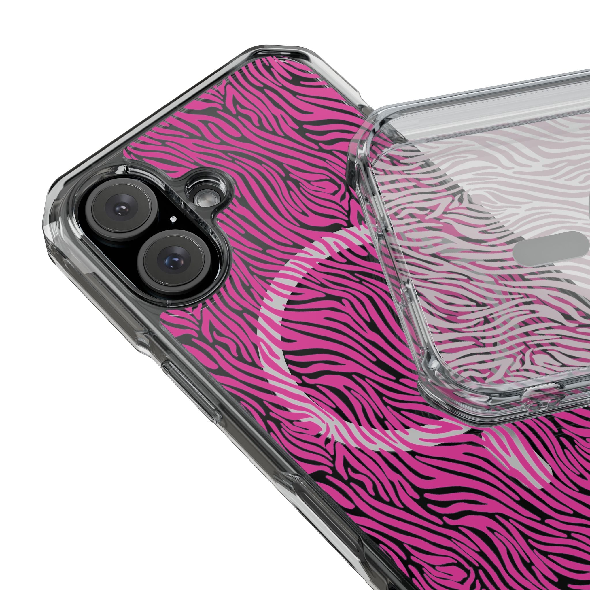 Pink Zebra Magnetic iPhone 14, 15, 16 Series Clear Impact Cases