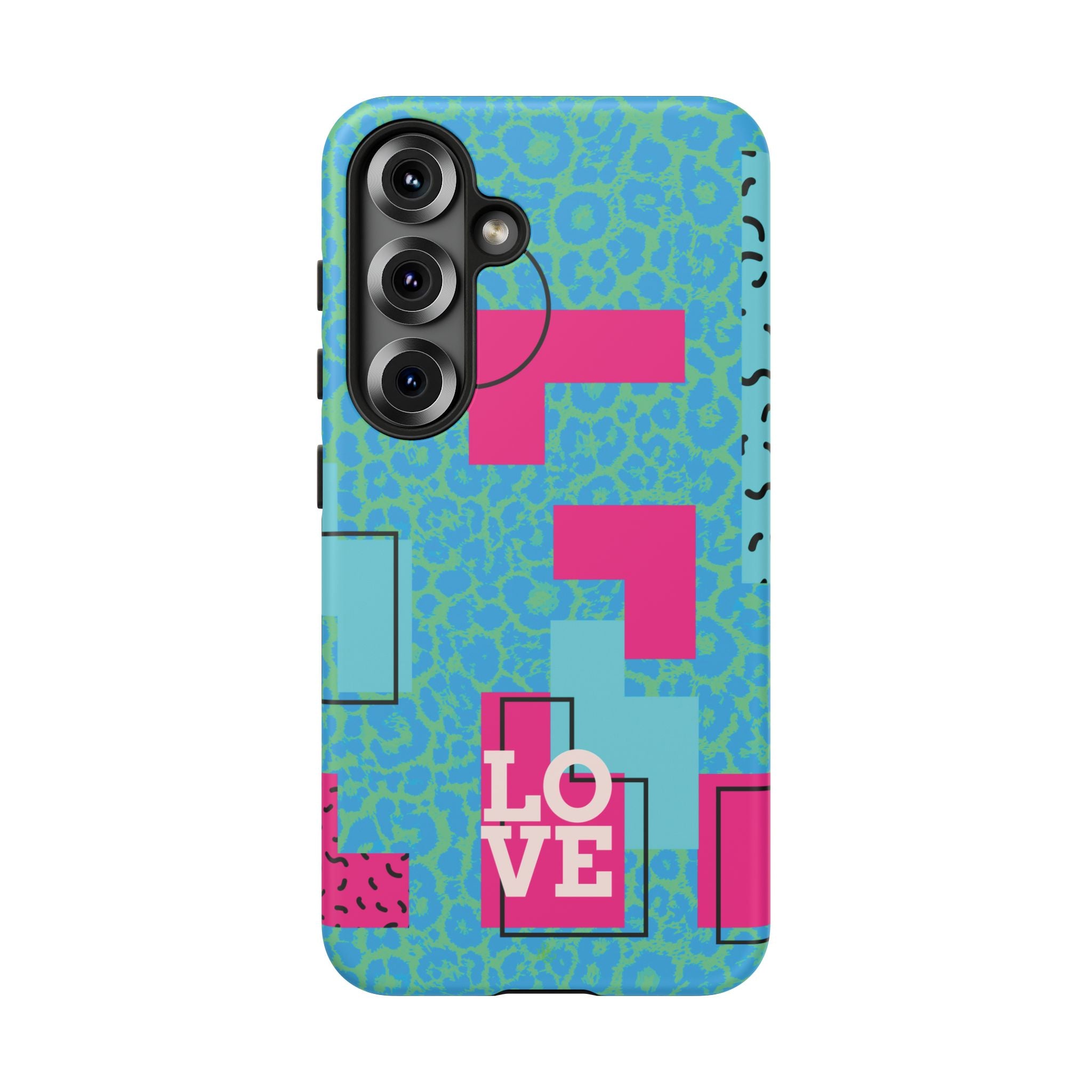 LOVE Aqua Blue Leopard RG Tough Phone Case iPhone, Galaxy, or Google Pixel