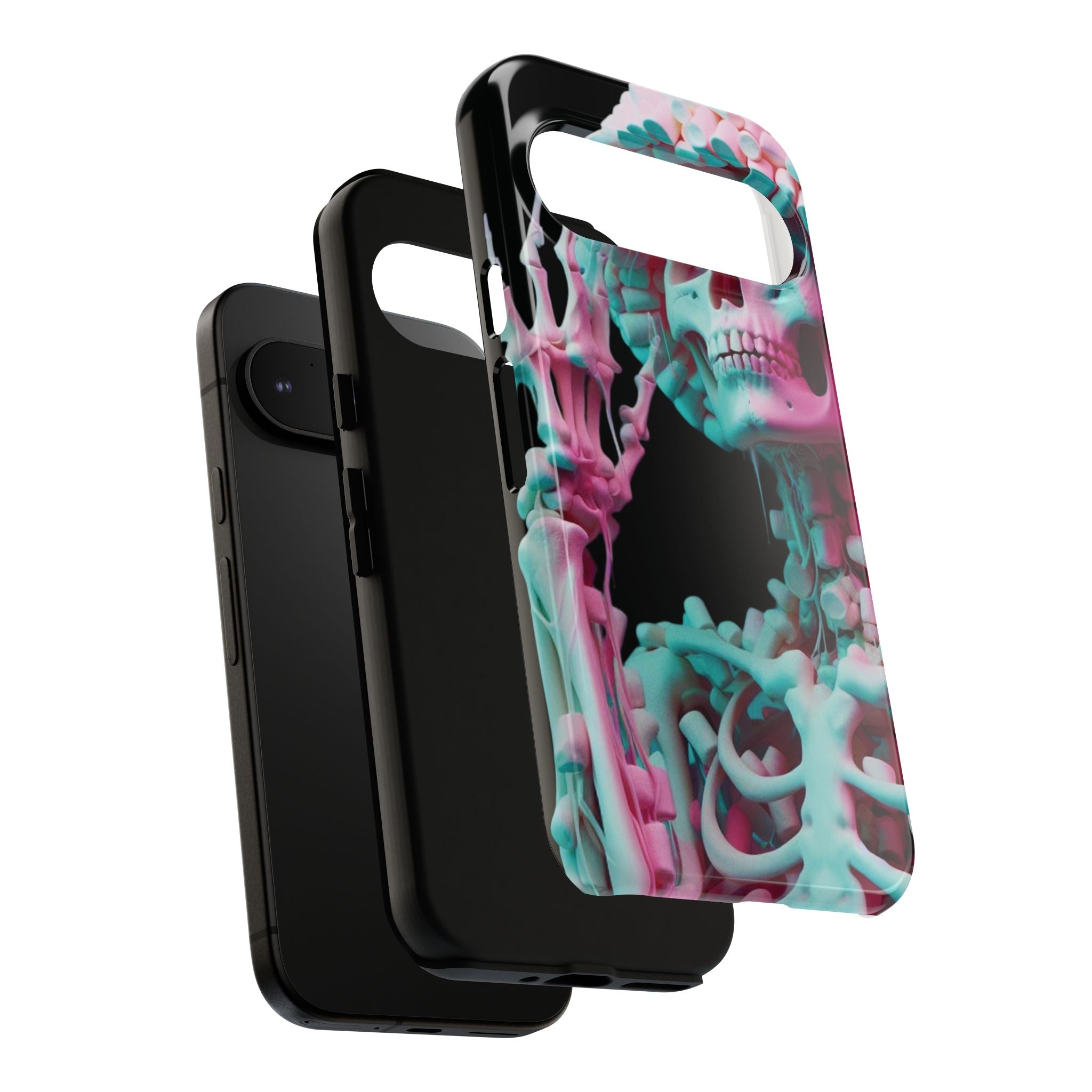 Neon Pink Skeleton (Black) Tough Phone Case for iPhone, Galaxy, or Google Pixel