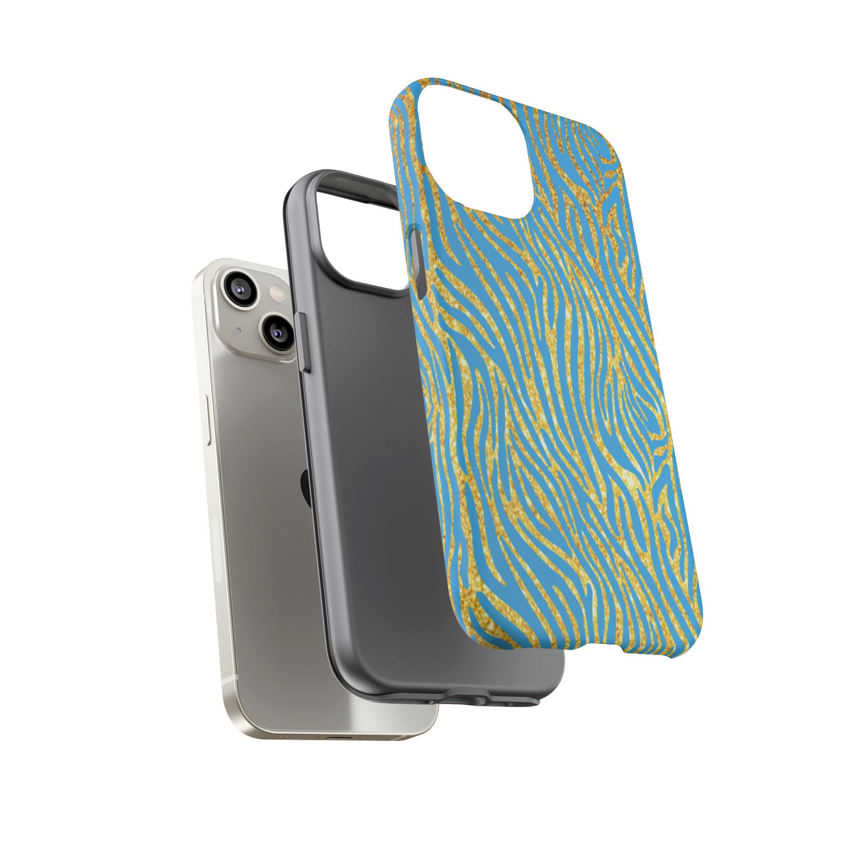 Blue Gold Zebra Tough Case for iPhone, Galaxy, or Google Pixel
