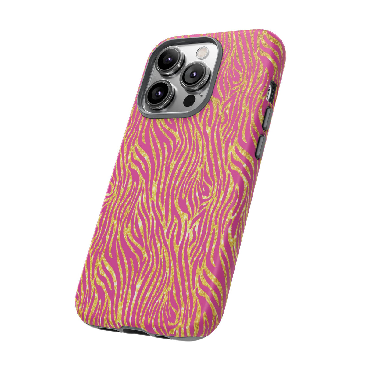 Pink Gold Zebra Print Tough Case for iPhone, Galaxy, or Google Pixel