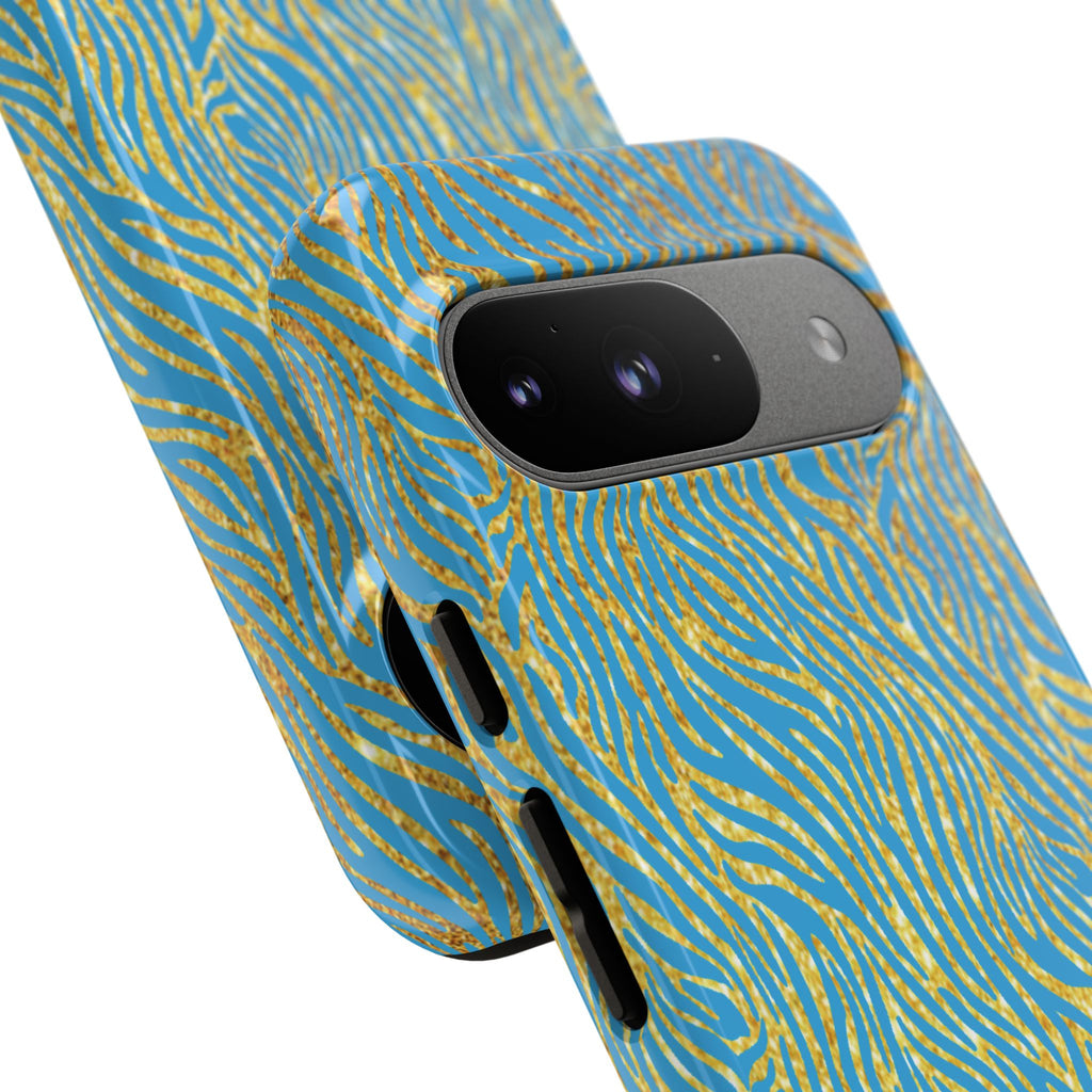 Blue Gold Zebra Tough Case for iPhone, Galaxy, or Google Pixel
