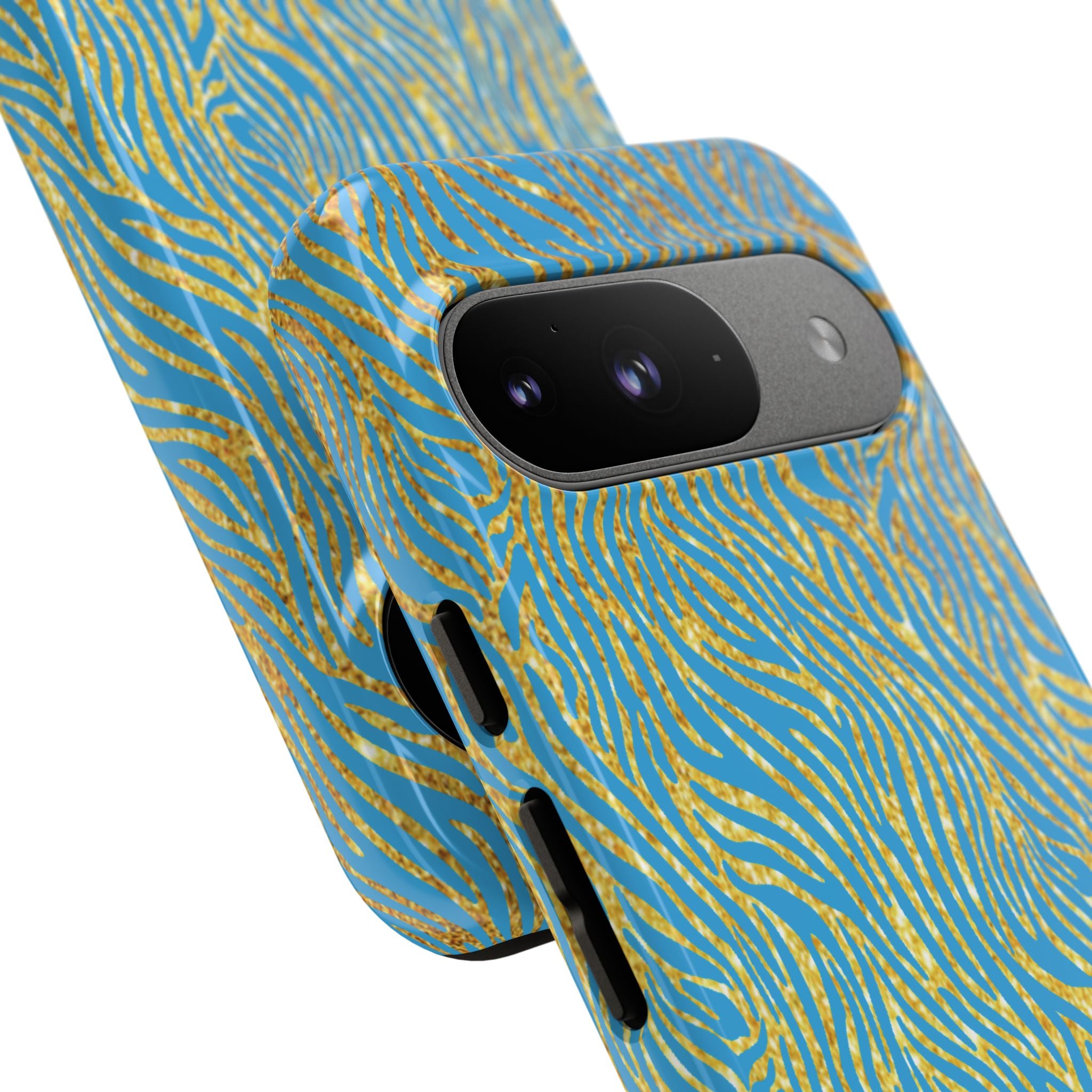 Blue Gold Zebra Tough Case for iPhone, Galaxy, or Google Pixel