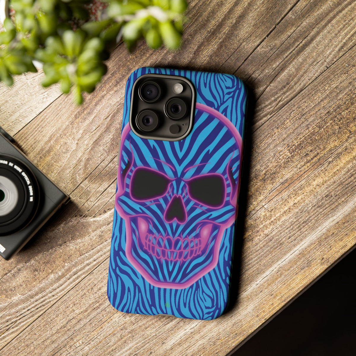 Neon Zebra Skull Tough Phone Case for iPhone, Galaxy, or Google Pixel